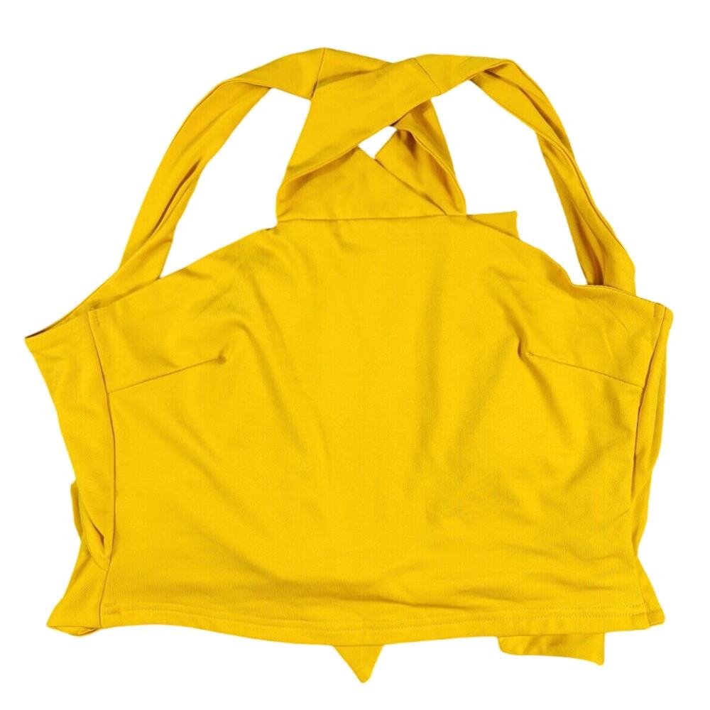 Sleeveless Cropped Halter Criss Cross Cami Lace Up Tie Womens Size Small Yellow